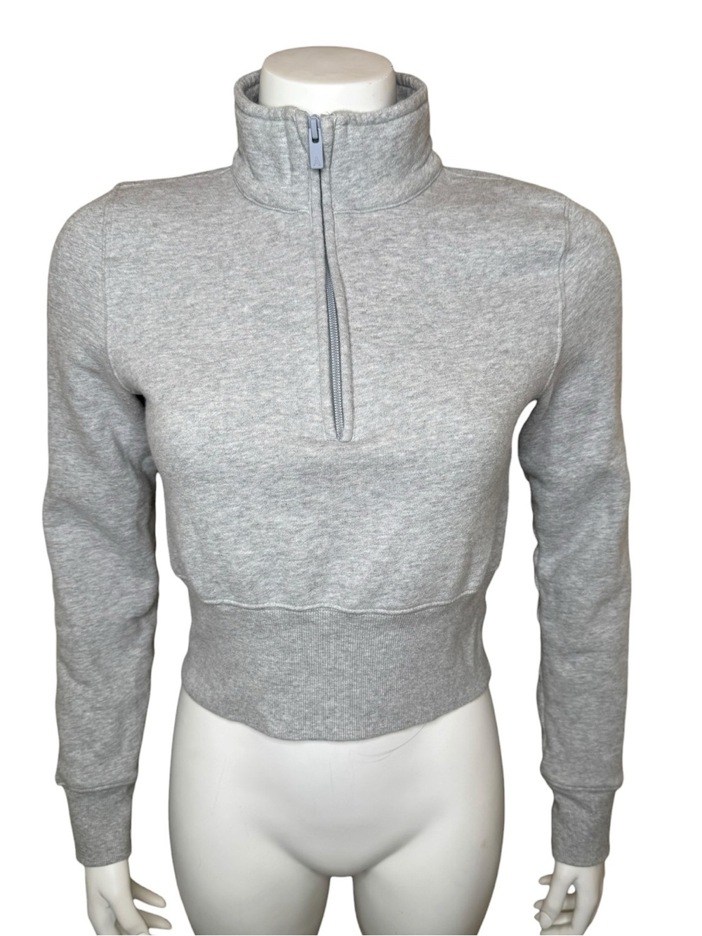 Aritzia Cozy Fleece Sweatfleece 1/2 Zip Sweatshirt S Snug Fit Hi-Rib Crop Gray